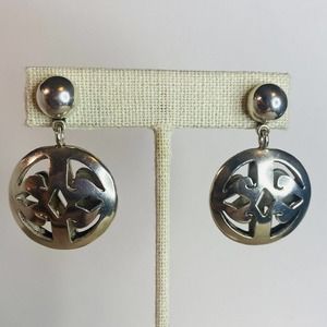 STERLING SILVER FILIGREE ROUND OPEN STYLE POST BACK DANGLE EARRINGS, 1.5"